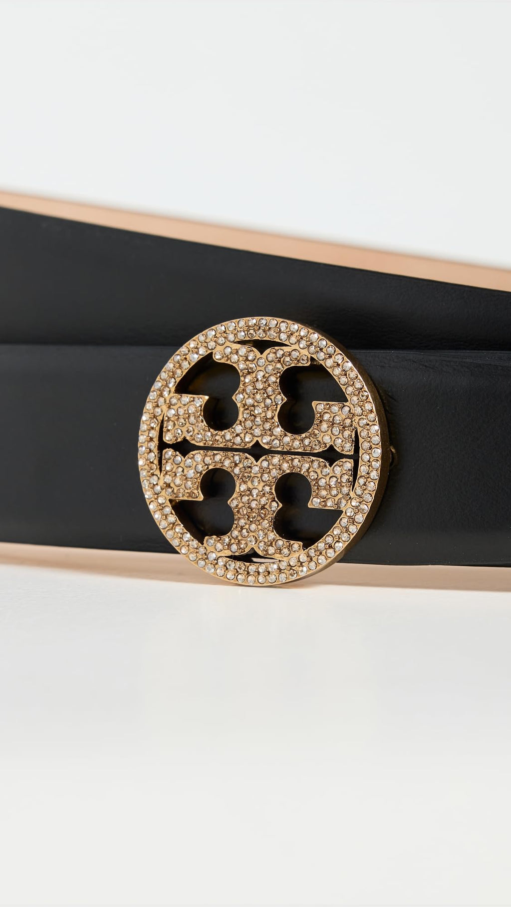 Tory Burch Women's Miller Smooth Leather Pave Logo Belt 1"