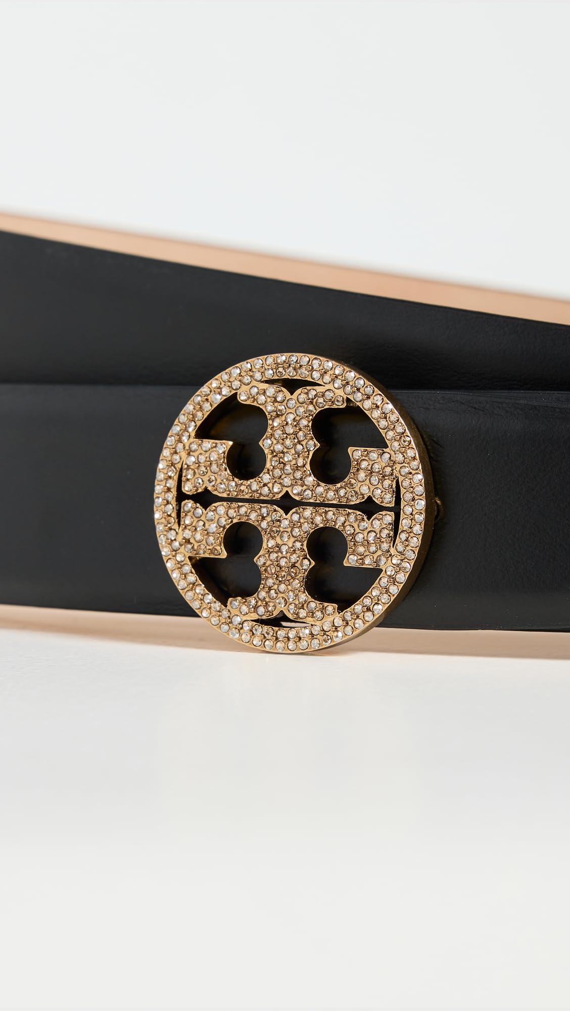 Tory Burch Women's Miller Smooth Leather Pave Logo Belt 1"