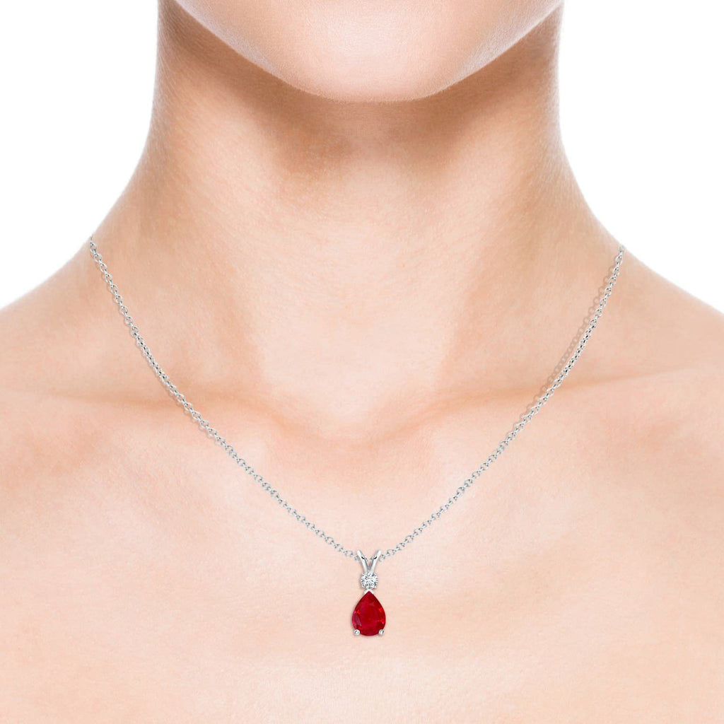 Teardrop Ruby Pendant Necklace with Diamond, Silver, 14K Gold or Platinum