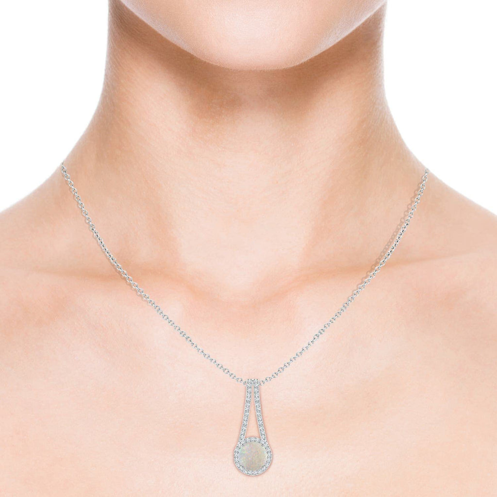 Natural Opal Halo Pendant Necklace with Diamond, 14K Gold or Platinum