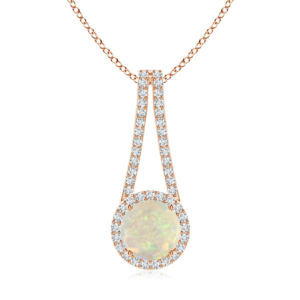 Natural Opal Halo Pendant Necklace with Diamond, 14K Gold or Platinum