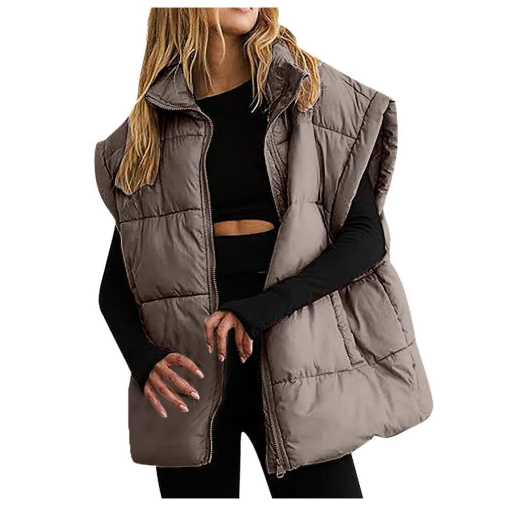 Womens Zip Up Puffer Vest Stand Collar Sleeveless Padded Jacket Coat