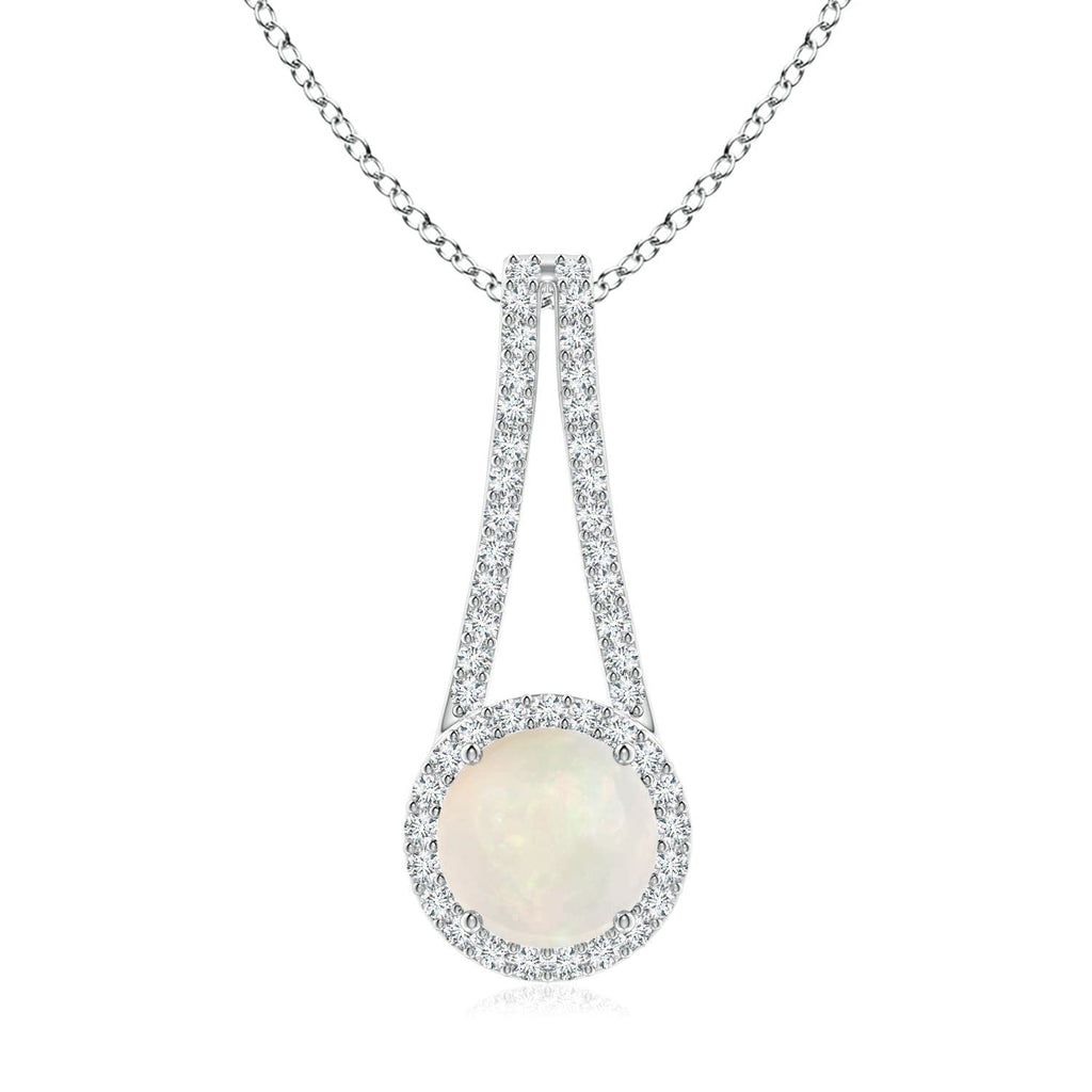 Natural Opal Halo Pendant Necklace with Diamond, 14K Gold or Platinum