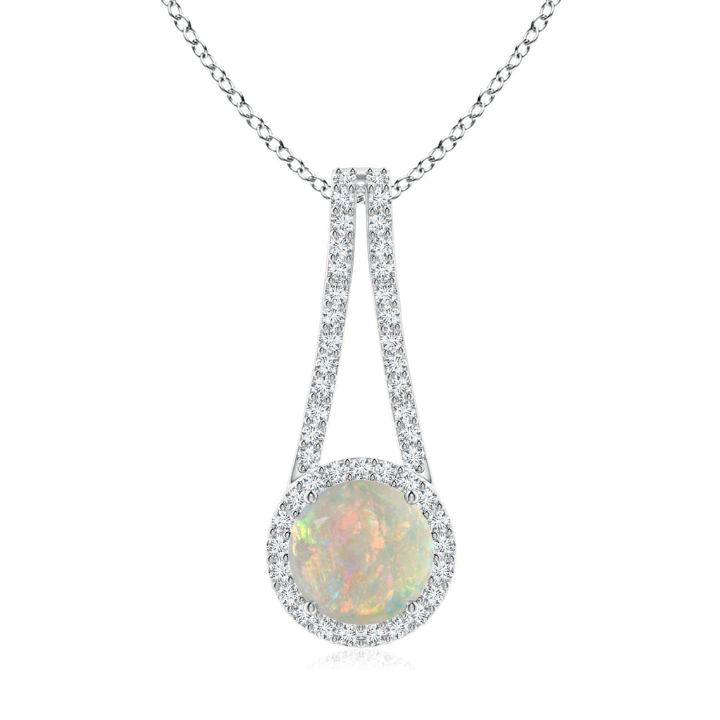 Natural Opal Halo Pendant Necklace with Diamond, 14K Gold or Platinum