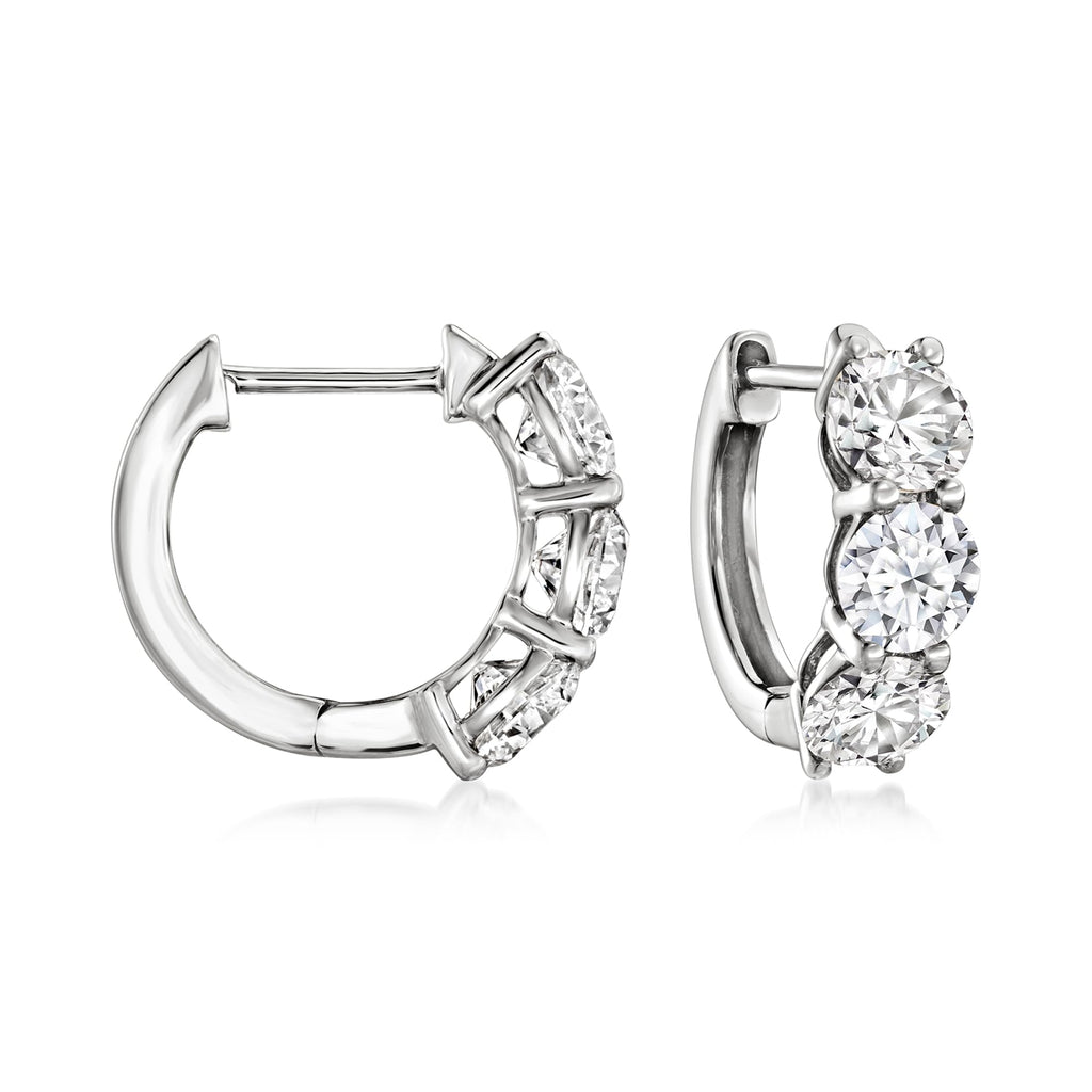 Lab Grown Diamond Huggie Hoop Earrings, 14K White Gold