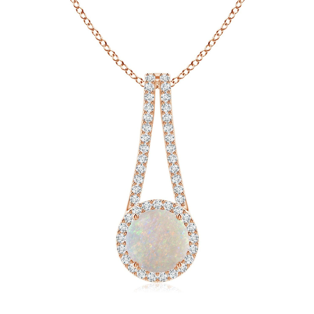 Natural Opal Halo Pendant Necklace with Diamond, 14K Gold or Platinum