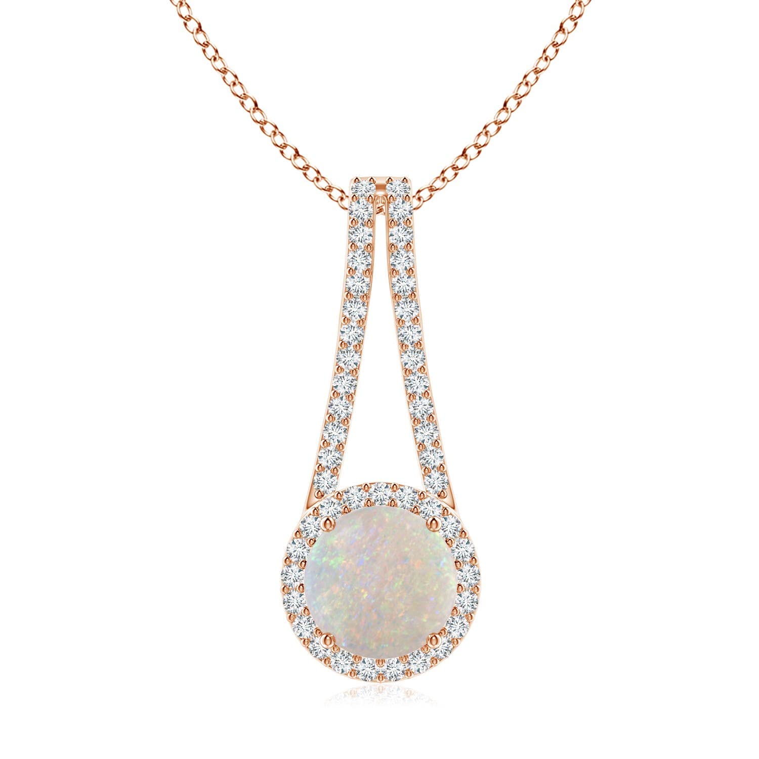 Natural Opal Halo Pendant Necklace with Diamond, 14K Gold or Platinum