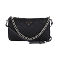 Quilted Nylon Chain Crossbody Bag with Adjustable Strap, Black