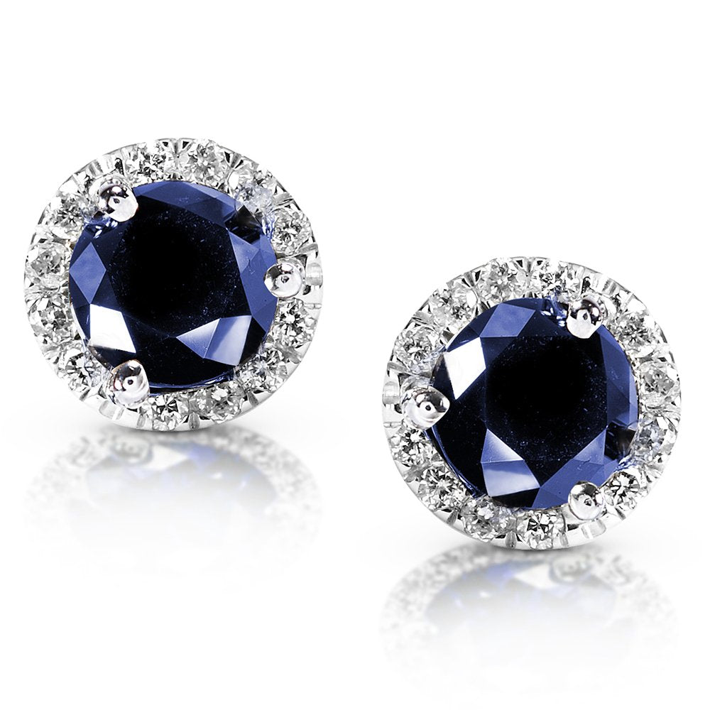 Kobelli Blue Sapphire and Diamond Earrings 1 1/2 Carat (ctw) in 14k White Gold