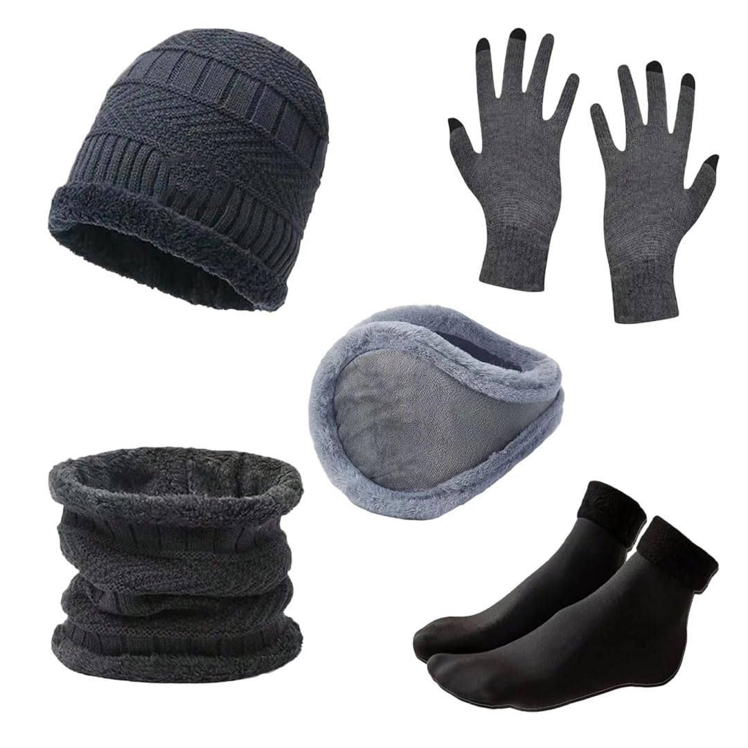 Men's Winter Knit Hat, Gloves & Neck Warmer 5-Piece Set