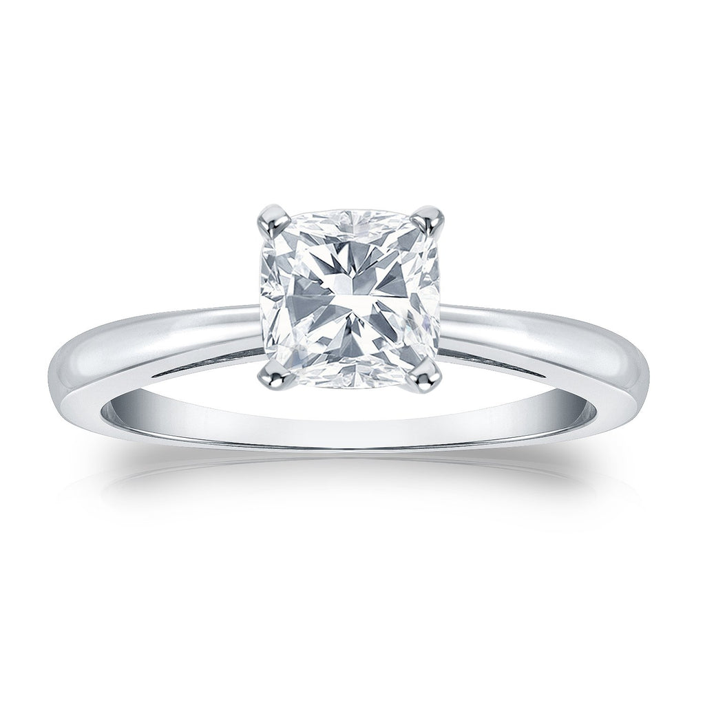 Cushion Cut Diamond Solitaire Ring, 14K Gold