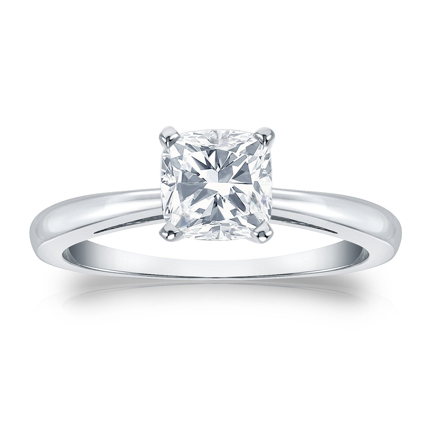 Cushion Cut Diamond Solitaire Ring, 14K Gold