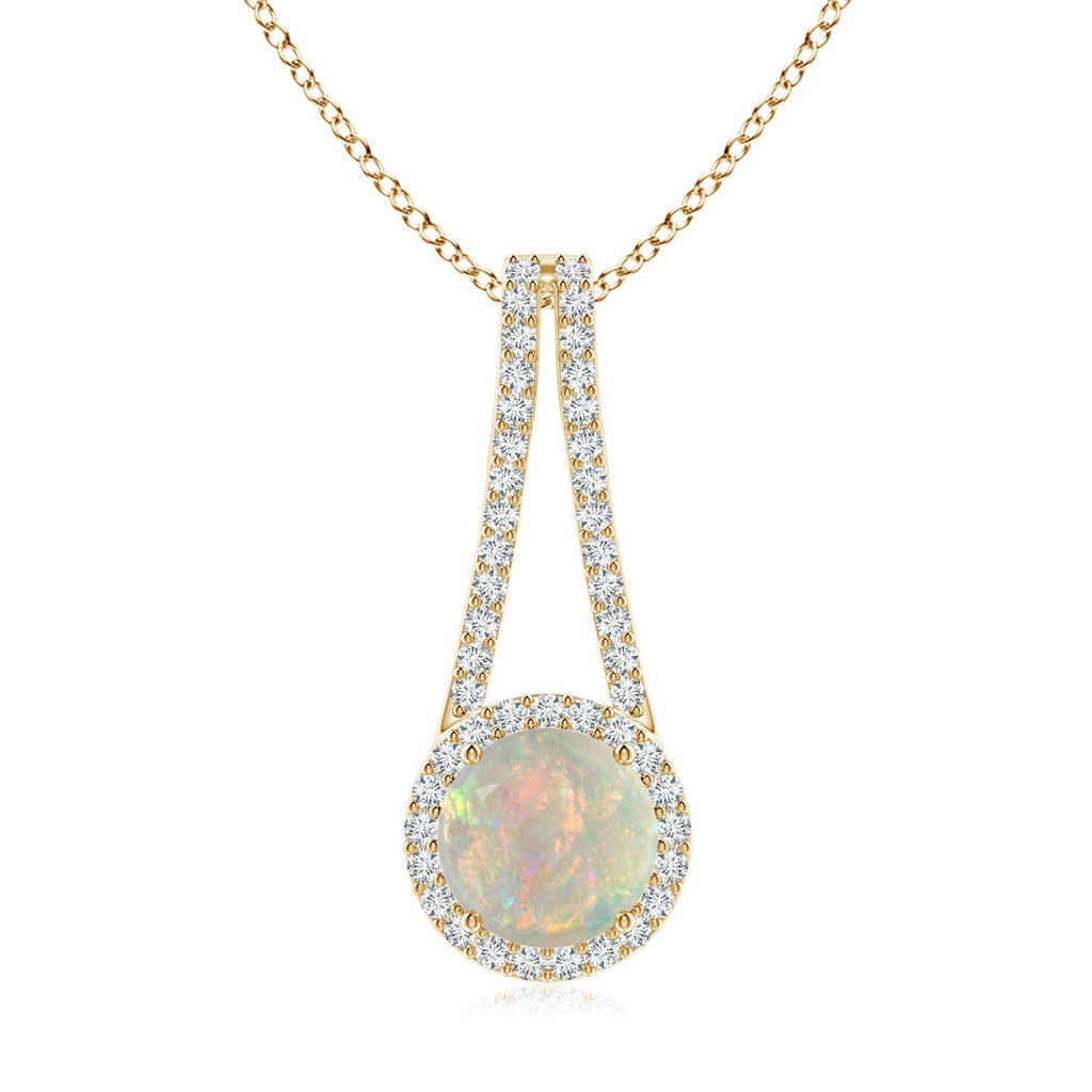 Natural Opal Halo Pendant Necklace with Diamond, 14K Gold or Platinum