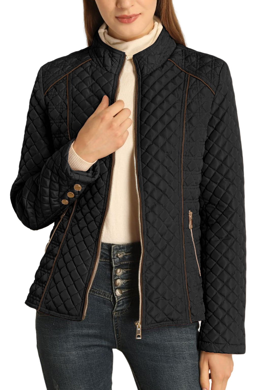 Bellivera Women's Fleece-Lined Diamond Quilted Puffer Jacket Winter Coat