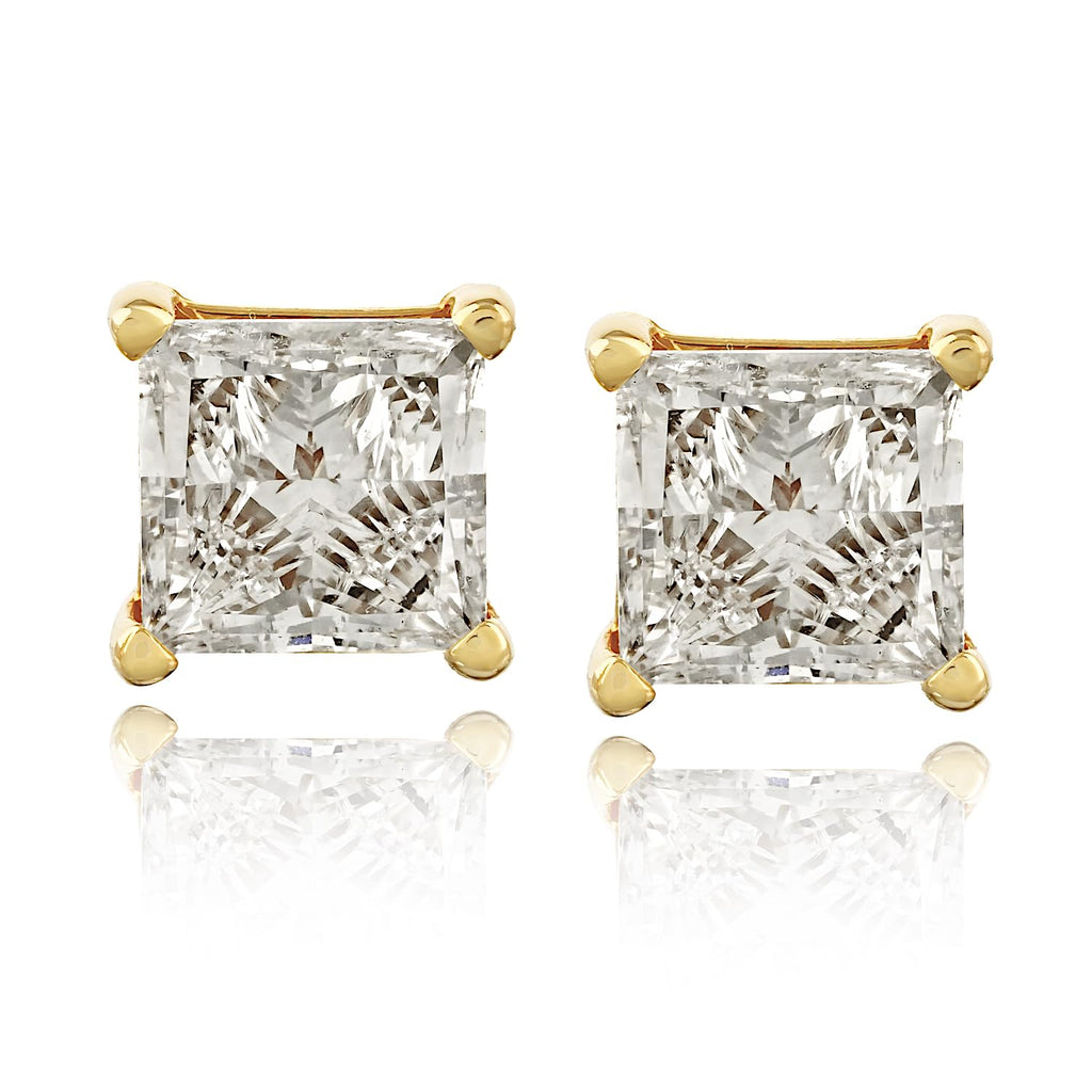 Certified Lab Grown Princess Cut Diamond Stud Earrings, Screw Back