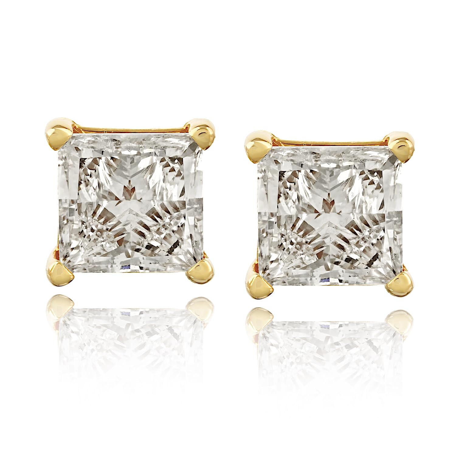 Certified Lab Grown Princess Cut Diamond Stud Earrings, Screw Back