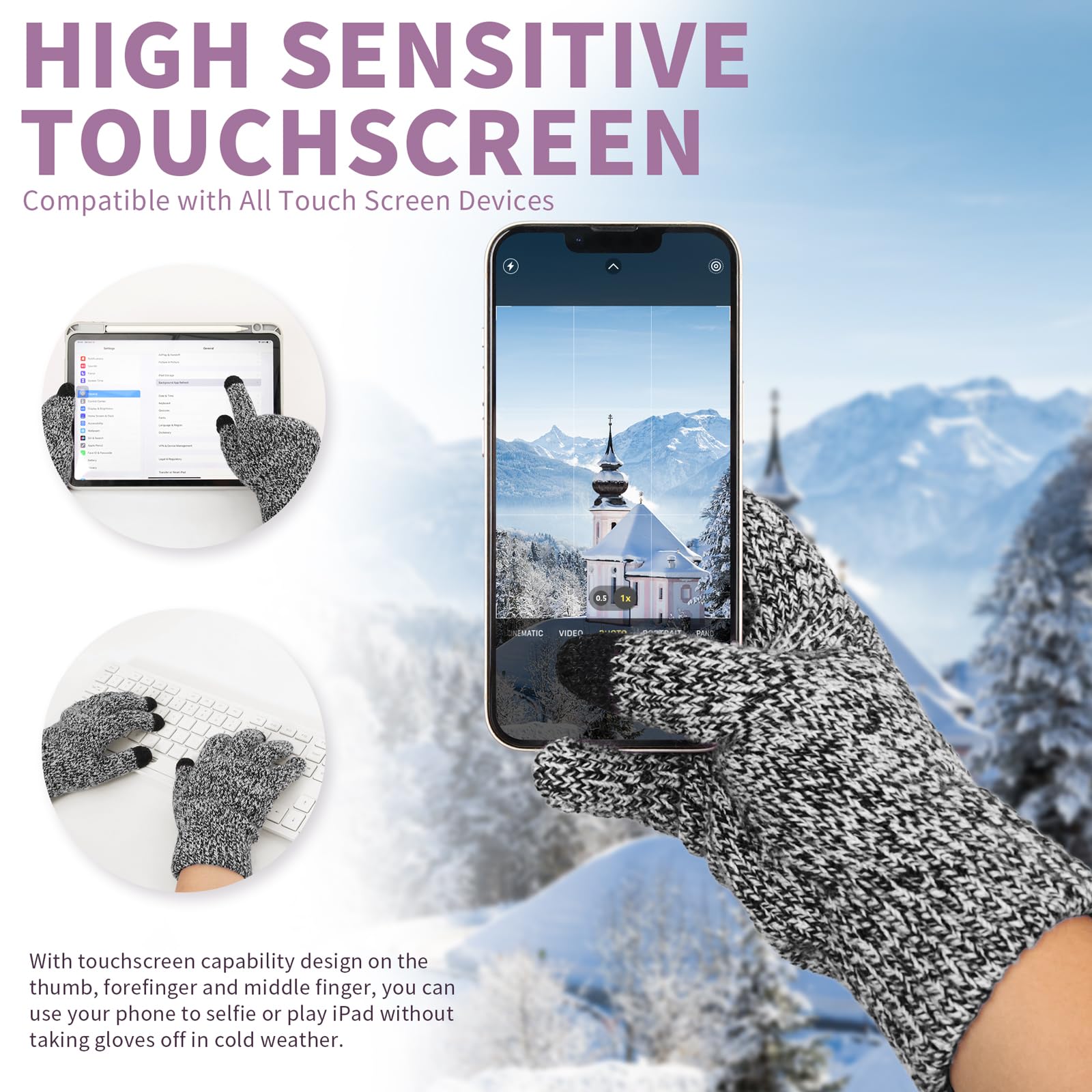 Unisex Winter Beanie, Scarf & Touchscreen Gloves Set