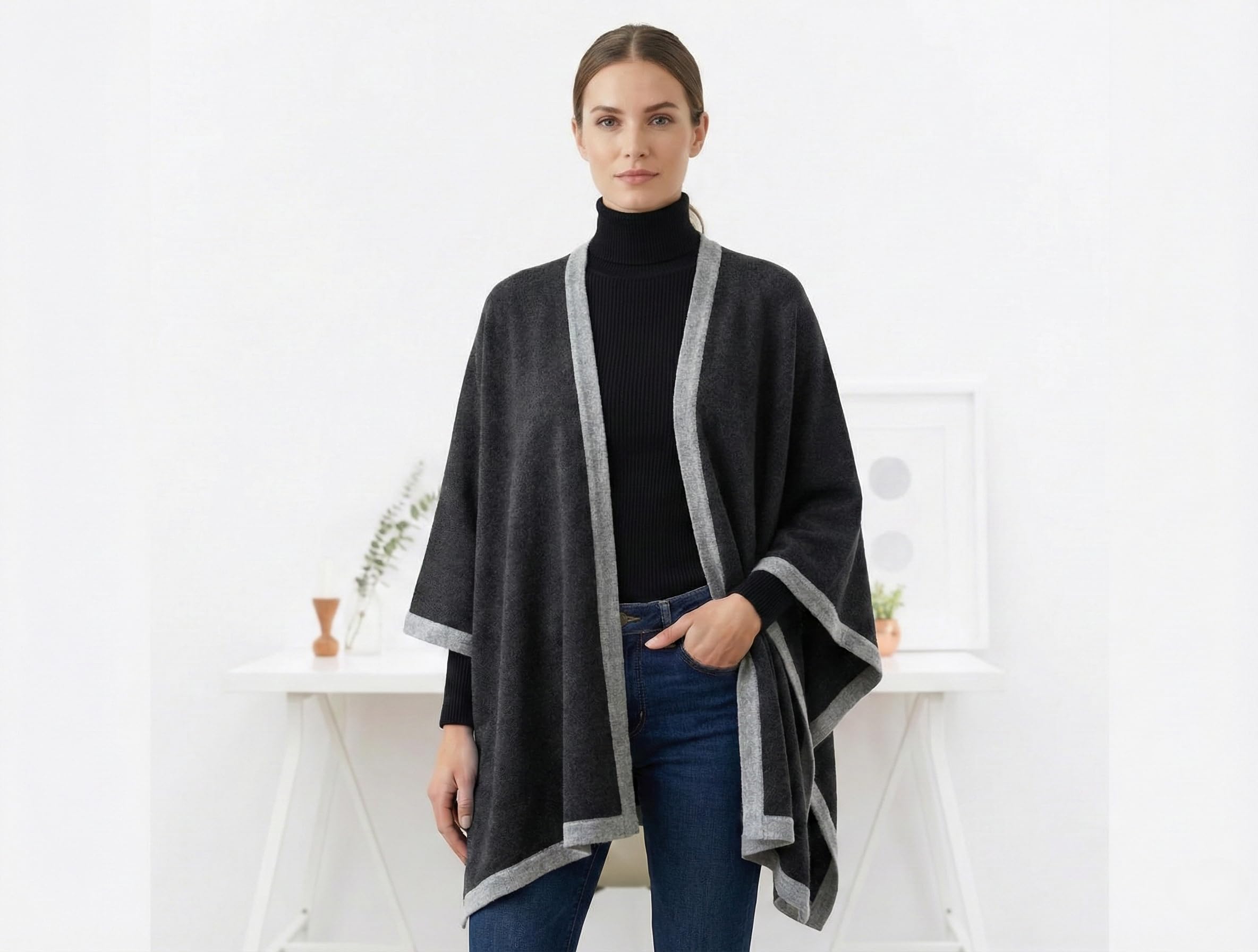 Women's 100% Cashmere Open Front Wrap Shawl