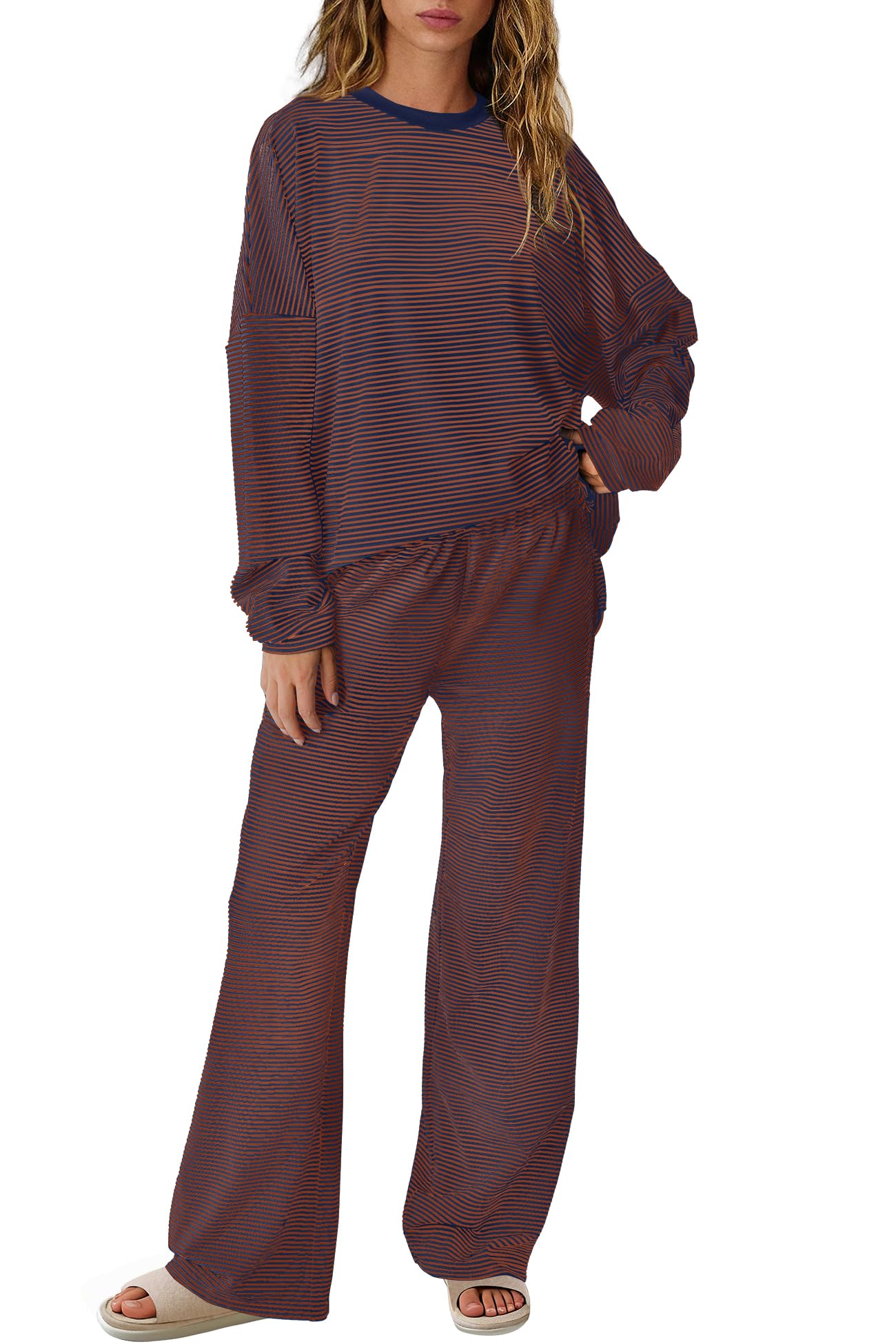 SENSERISE Womens Striped Lounge Set 2 Piece Outfits