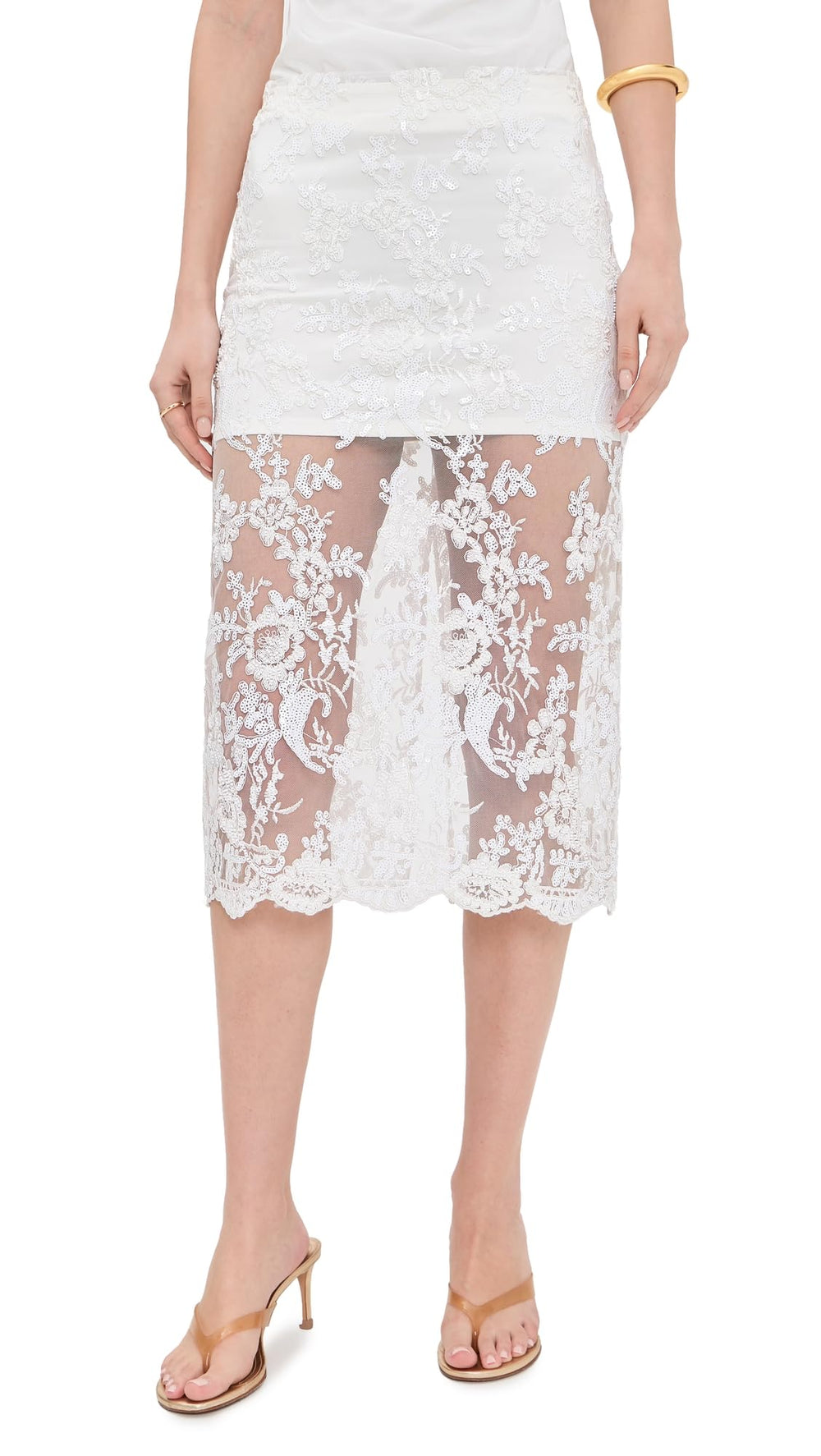 alice + olivia Women's Medine Embellished Lace Midi Slip Skirt