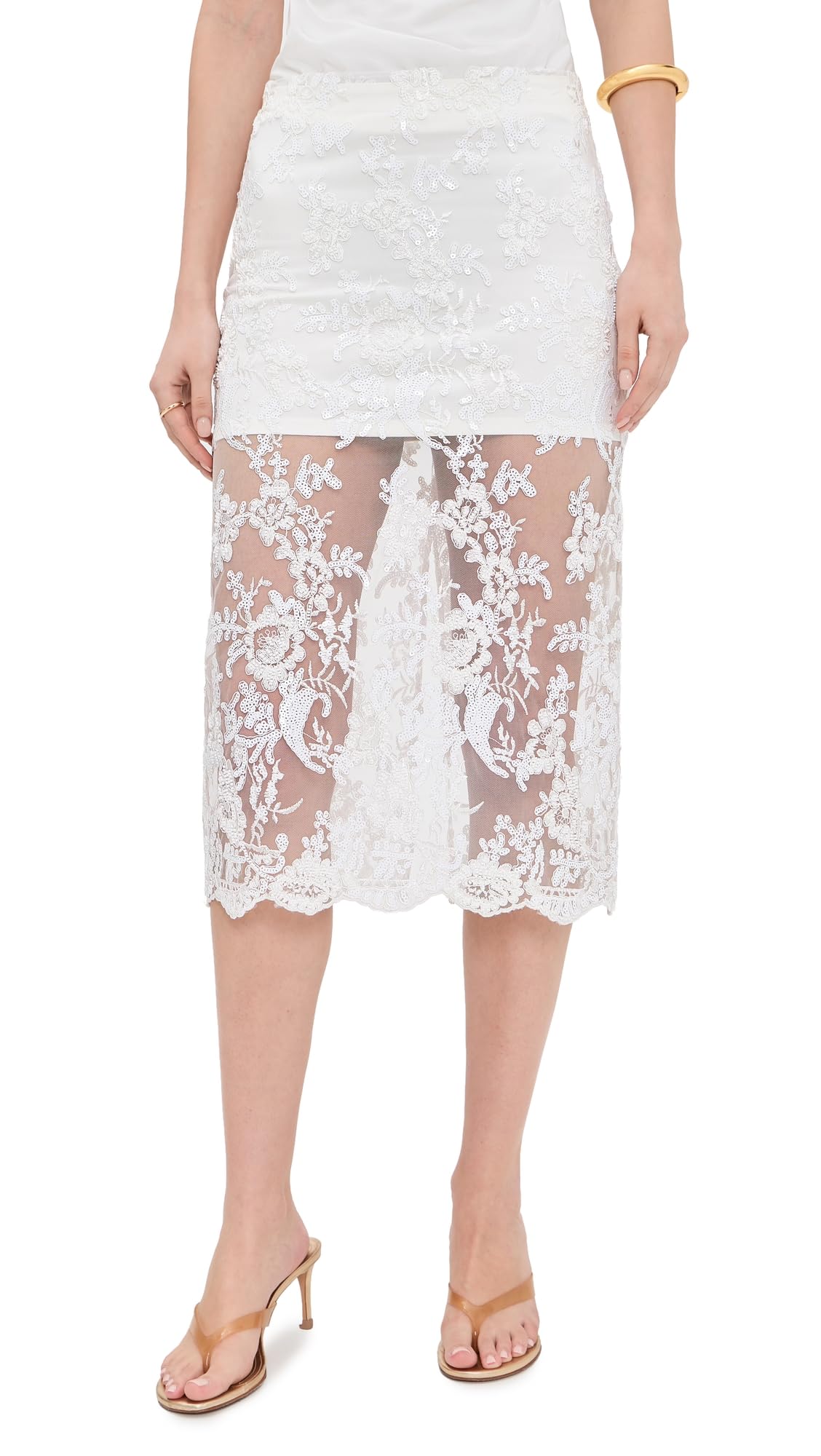 alice + olivia Women's Medine Embellished Lace Midi Slip Skirt