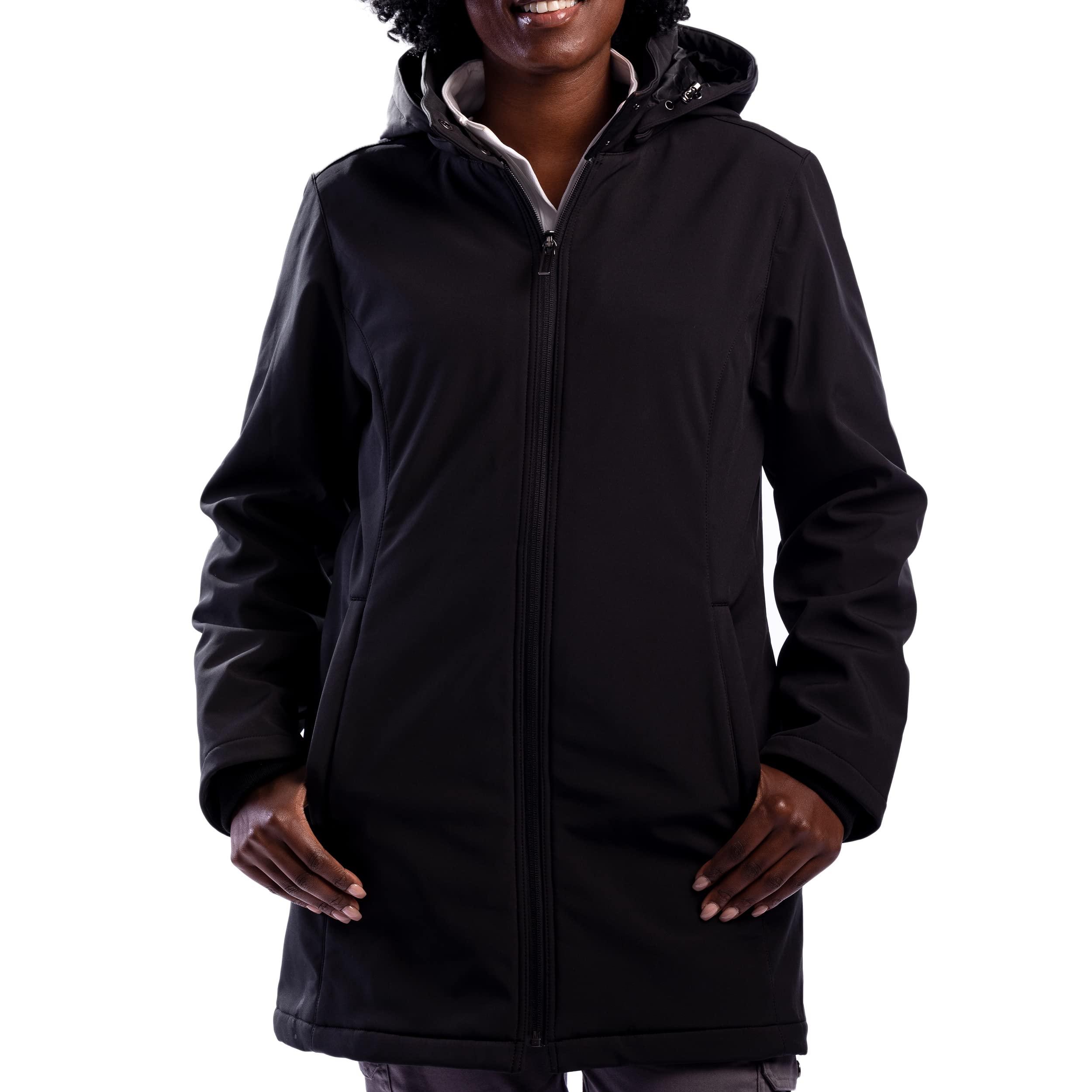 Women's Water-Repellent Hooded Soft Shell Rain Coat with Hidden Pockets