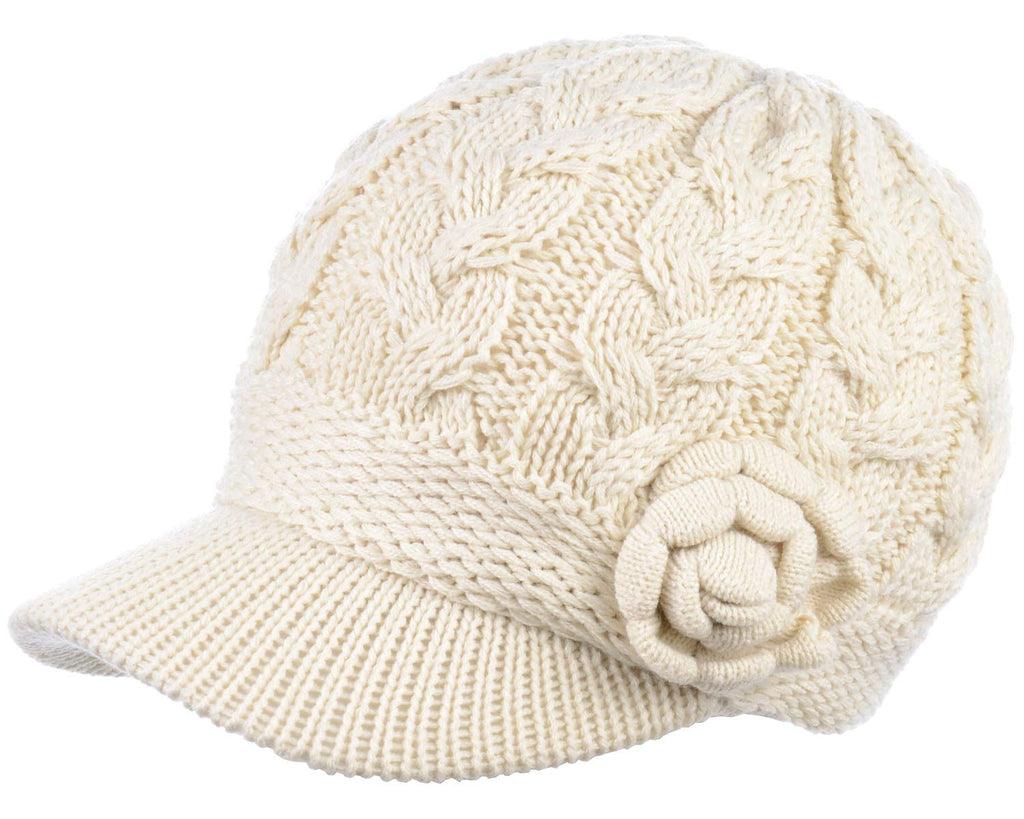 Women's Cable Knit Newsboy Cap with Fleece Lining