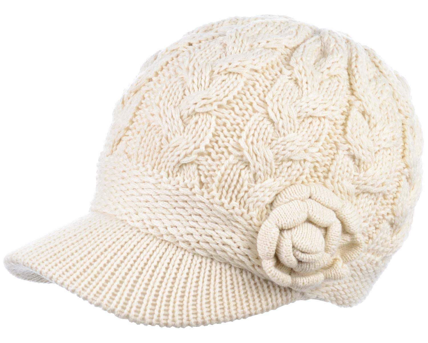 Women's Cable Knit Newsboy Cap with Fleece Lining