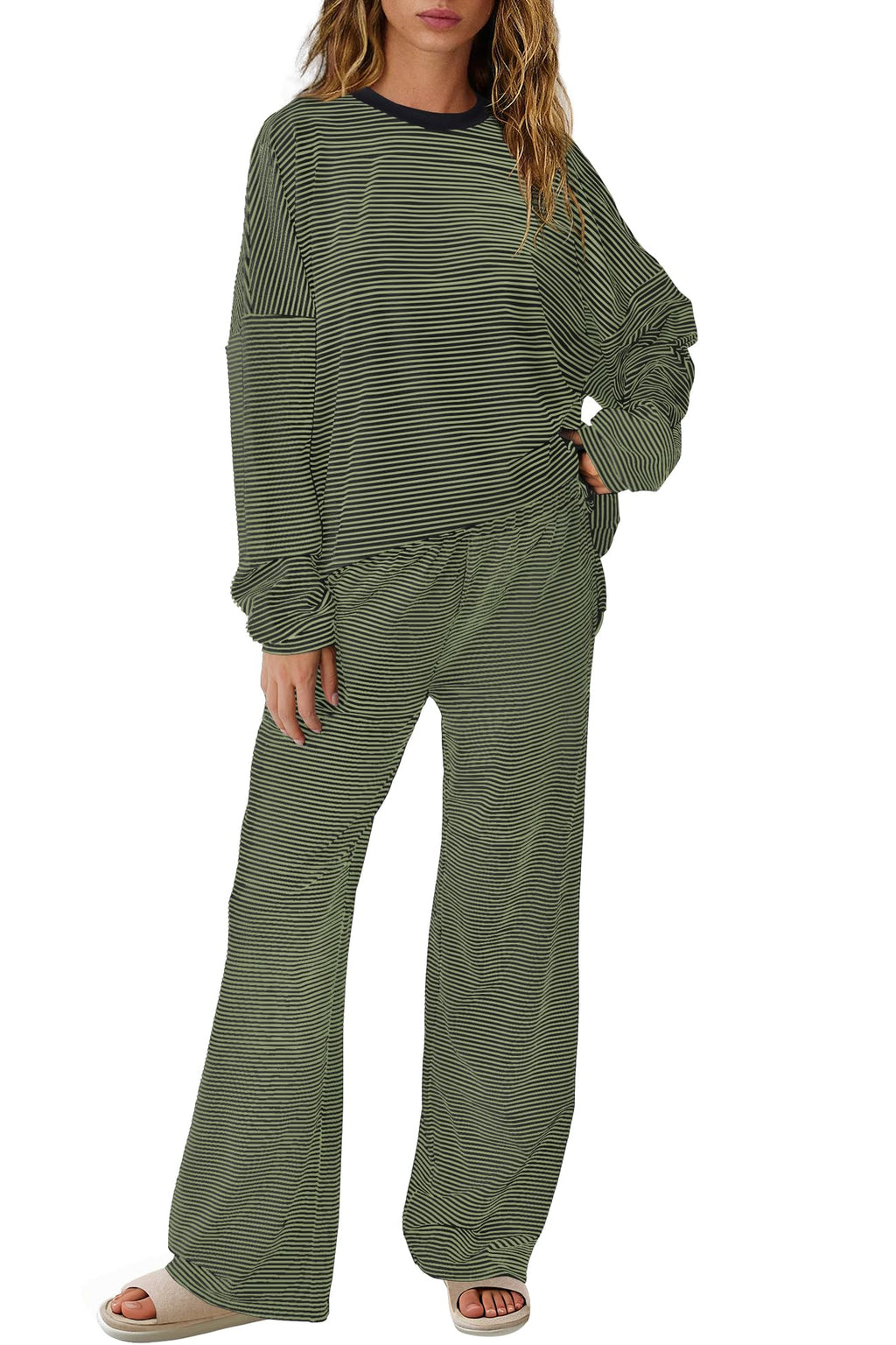SENSERISE Womens Striped Lounge Set 2 Piece Outfits