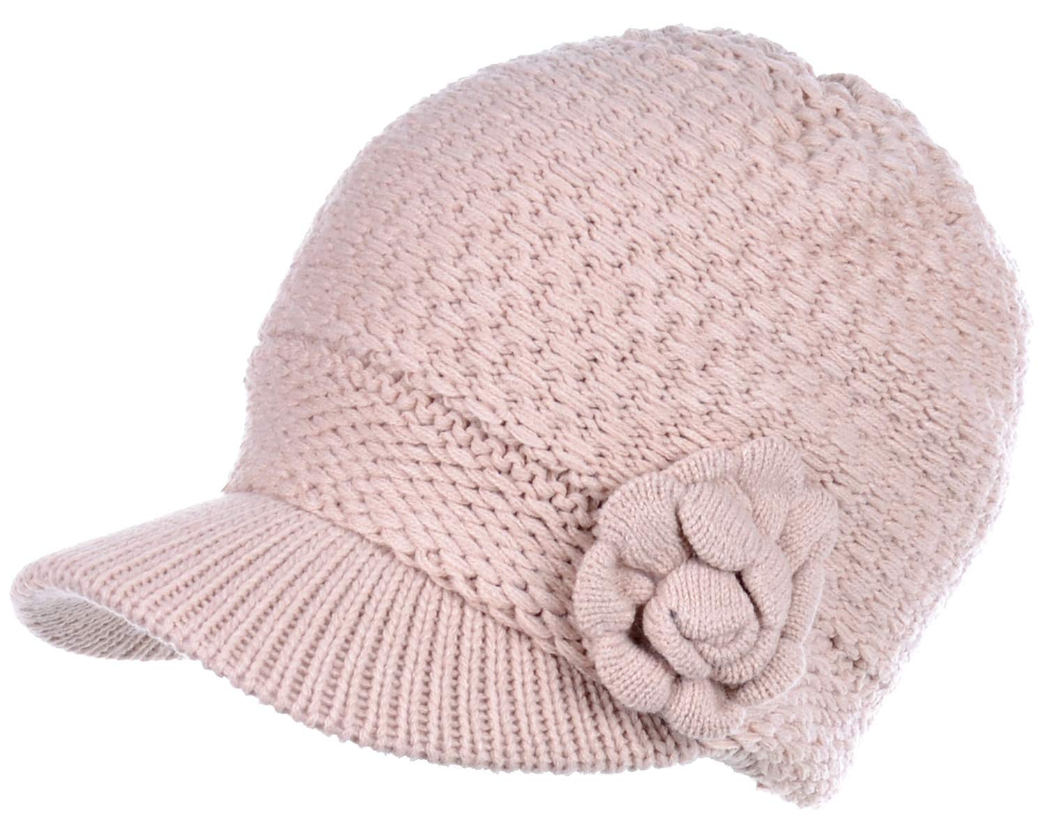 Women's Cable Knit Newsboy Cap with Fleece Lining