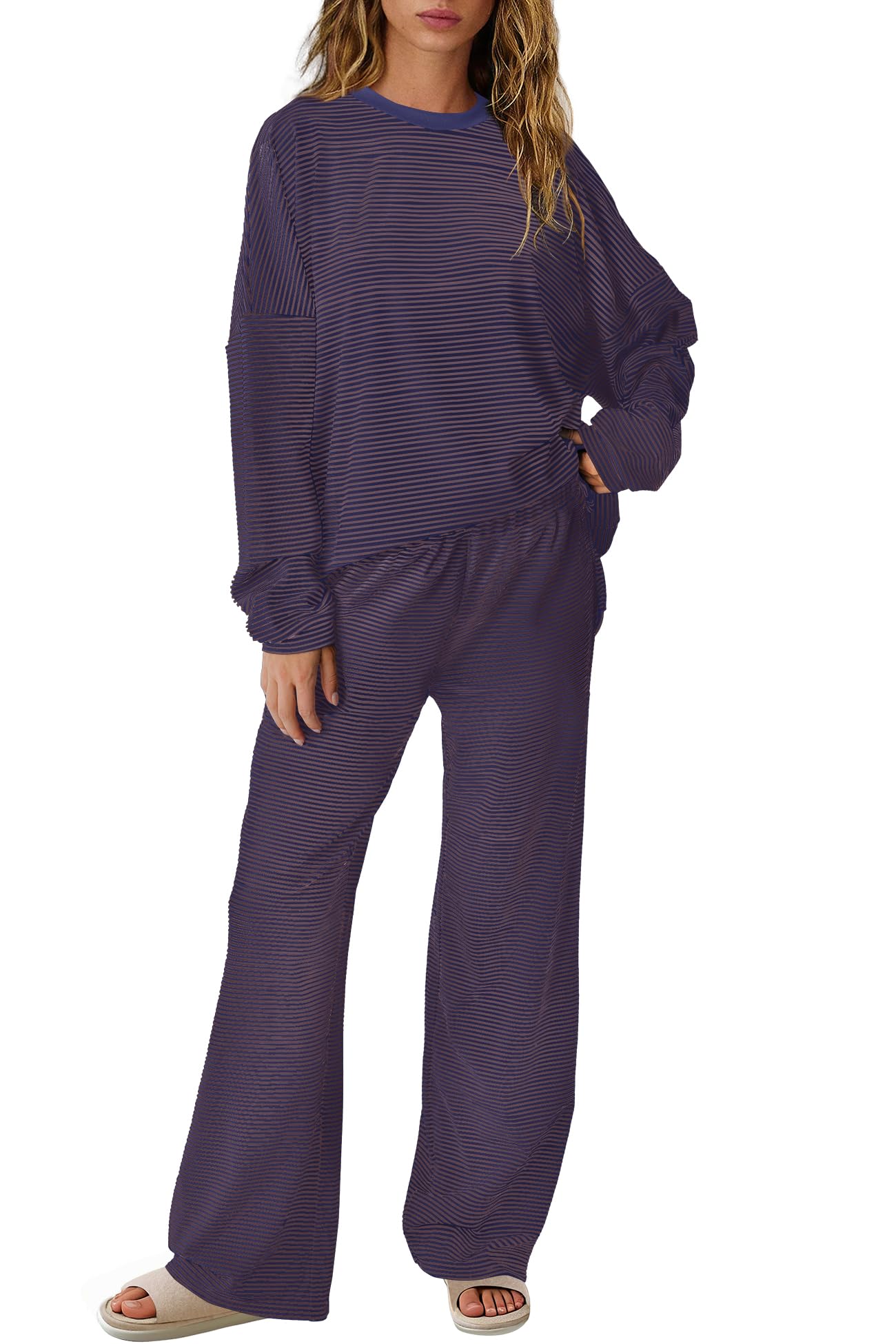 SENSERISE Womens Striped Lounge Set 2 Piece Outfits