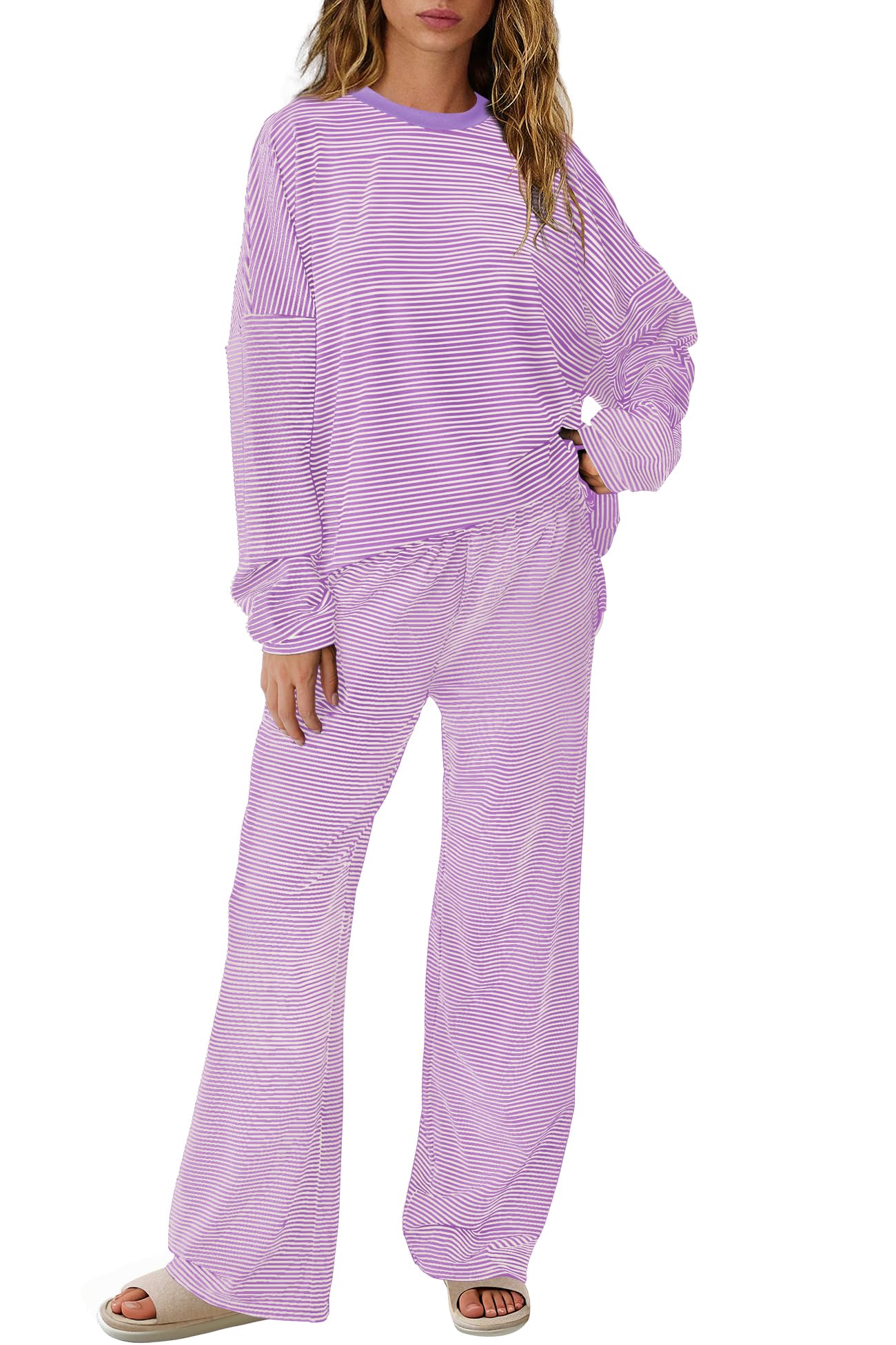 SENSERISE Womens Striped Lounge Set 2 Piece Outfits