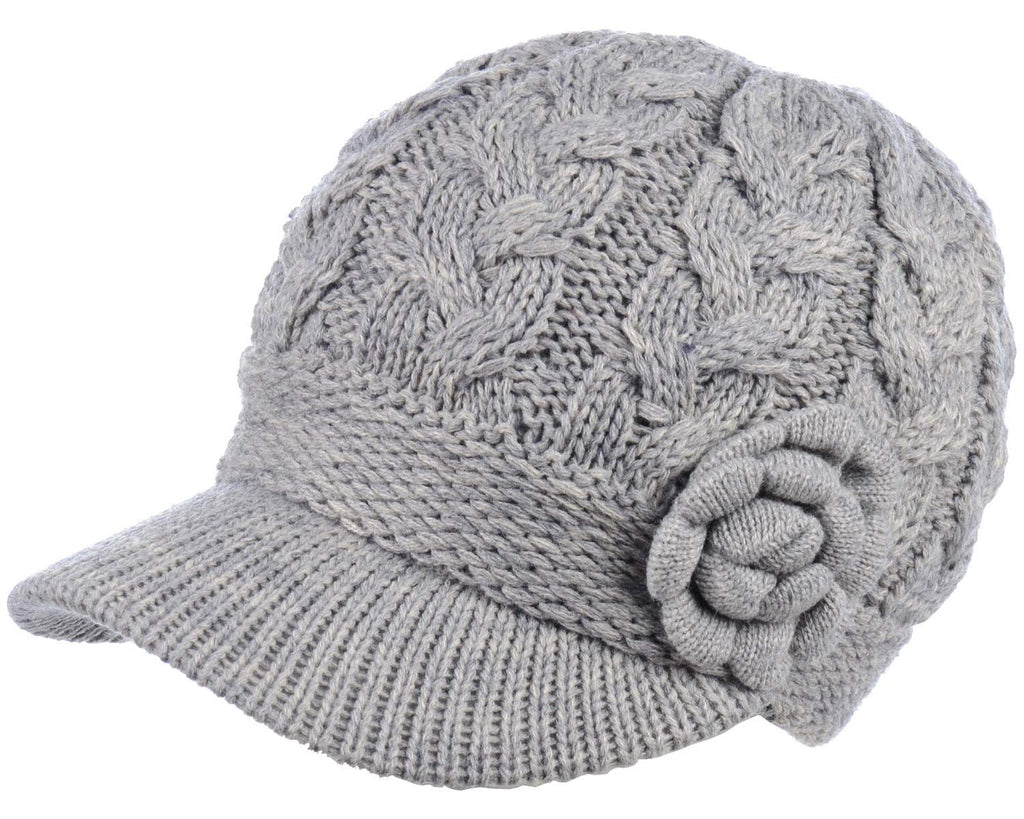 Women's Cable Knit Newsboy Cap with Fleece Lining