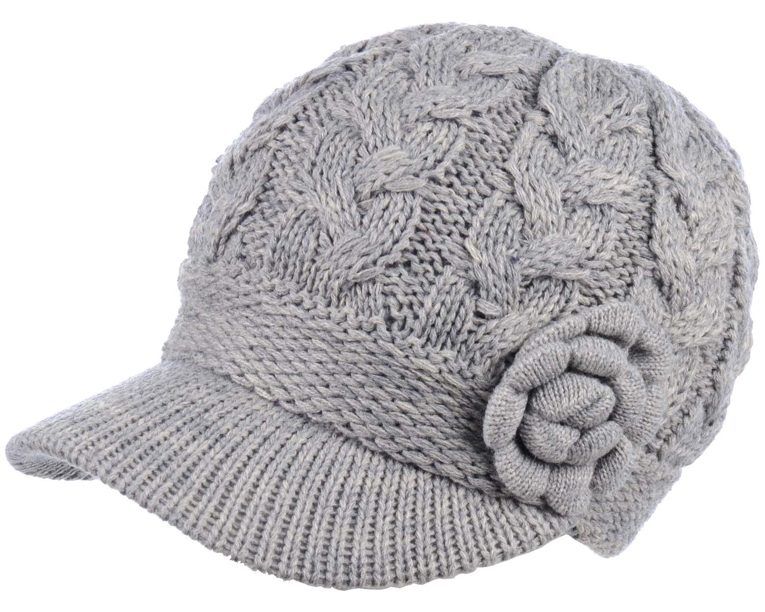 Women's Cable Knit Newsboy Cap with Fleece Lining