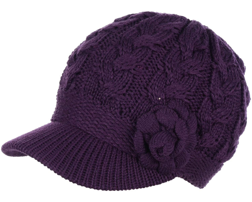 Women's Cable Knit Newsboy Cap with Fleece Lining
