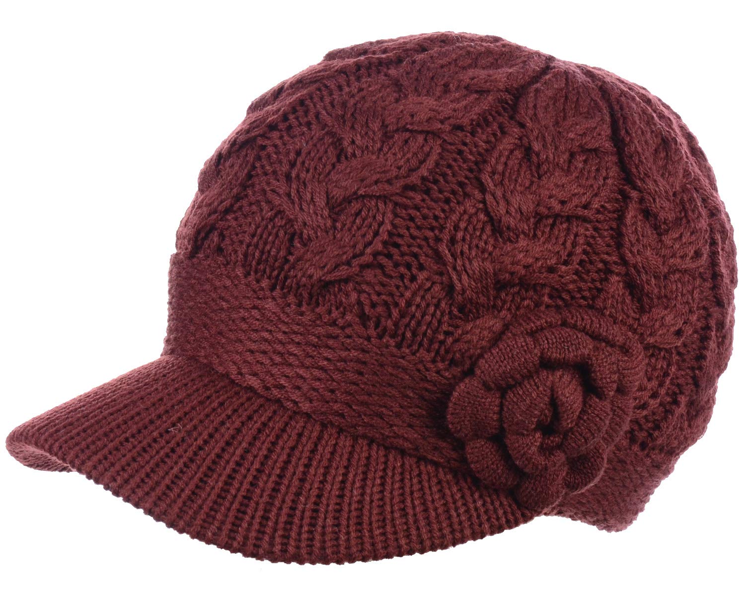 Women's Cable Knit Newsboy Cap with Fleece Lining