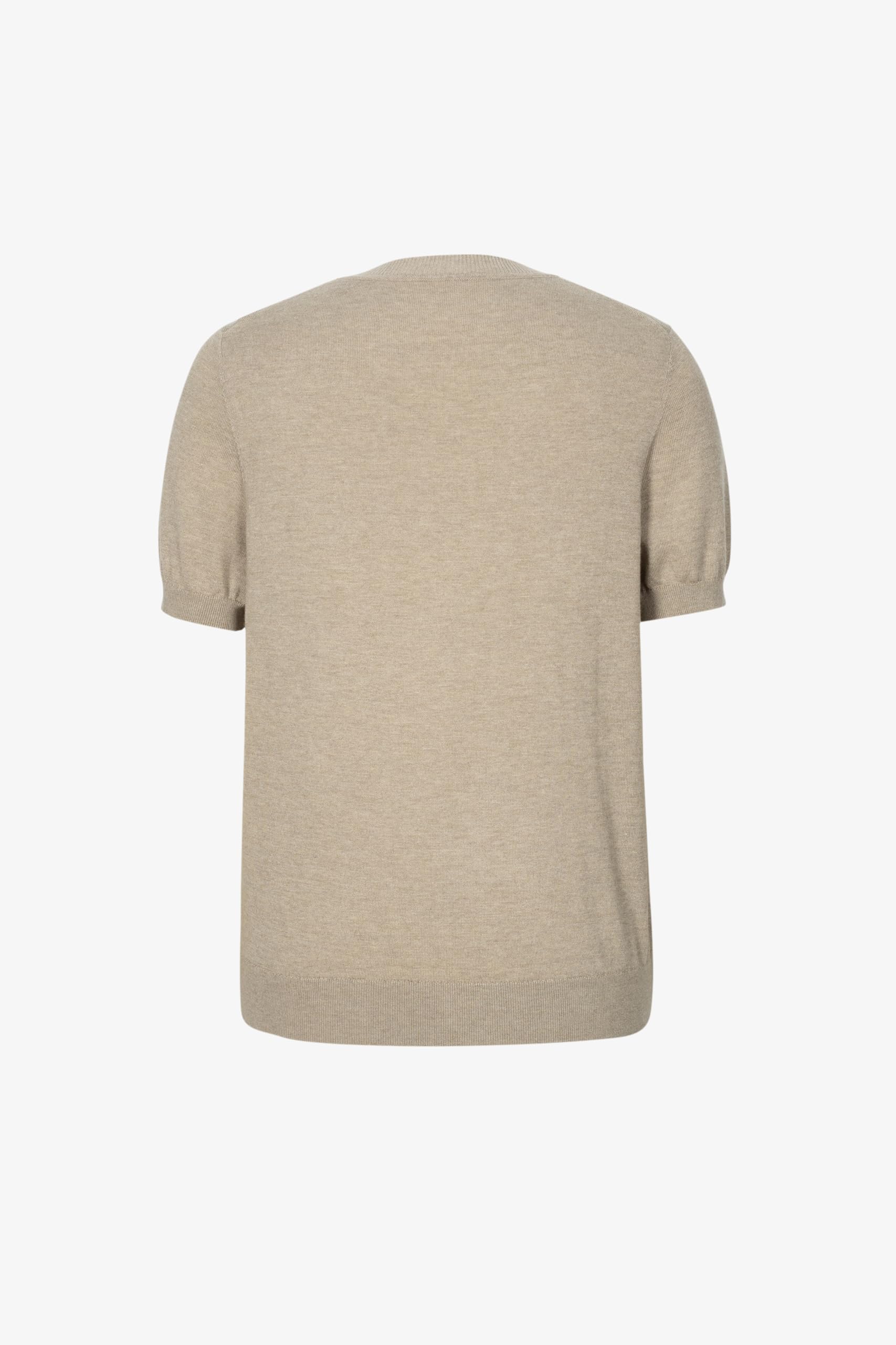 Women's Silk Cashmere Blend Knit Top, Short Sleeve, Camel