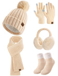 Women's Winter Beanie, Scarf & Gloves 5-Piece Set