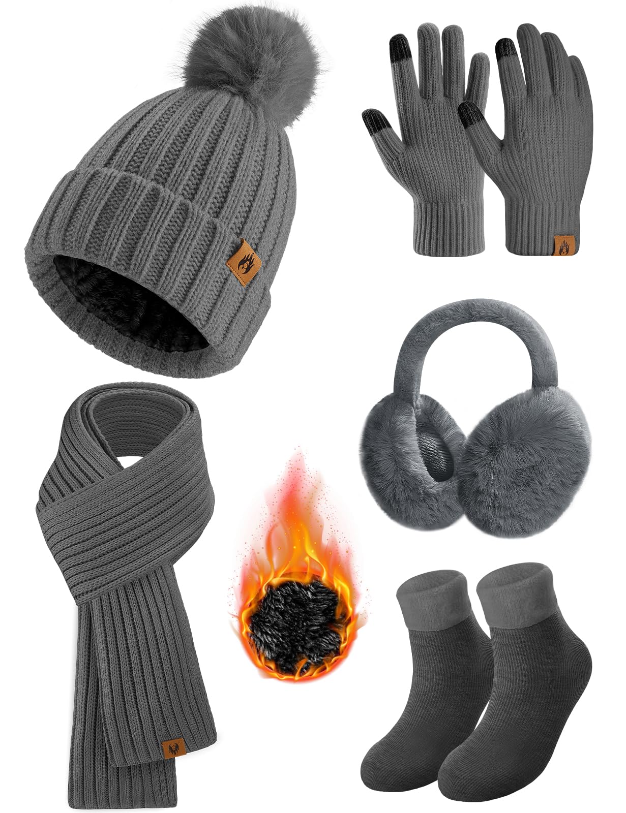 Women's Winter Beanie, Scarf & Gloves 5-Piece Set
