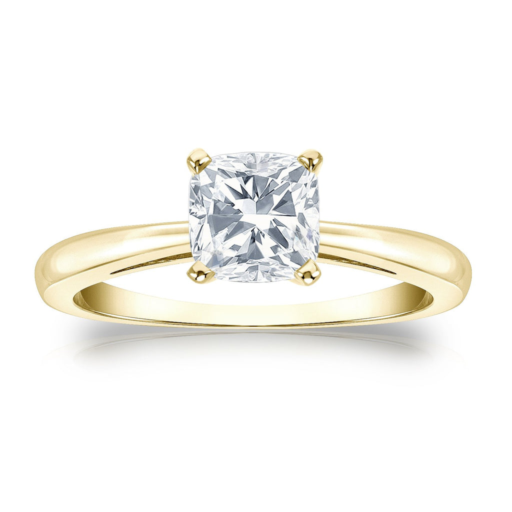 Cushion Cut Diamond Solitaire Ring, 14K Gold
