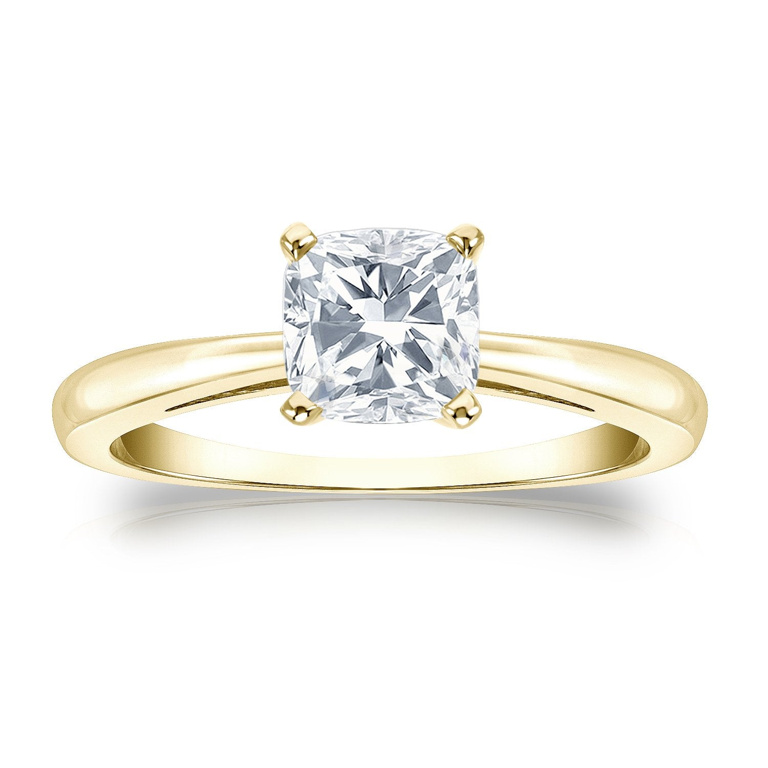 Cushion Cut Diamond Solitaire Ring, 14K Gold