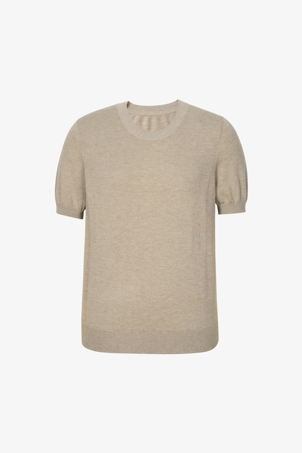 Women's Silk Cashmere Blend Knit Top, Short Sleeve, Camel