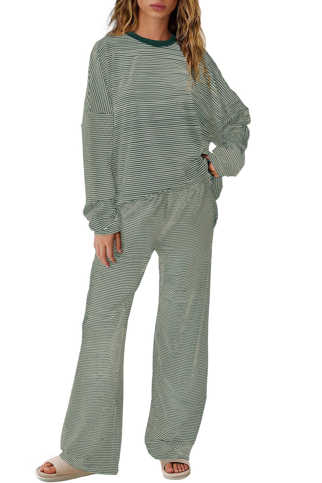 SENSERISE Womens Striped Lounge Set 2 Piece Outfits