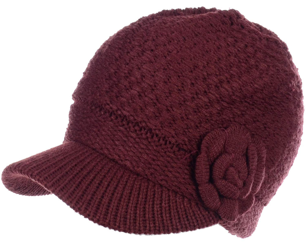 Women's Cable Knit Newsboy Cap with Fleece Lining