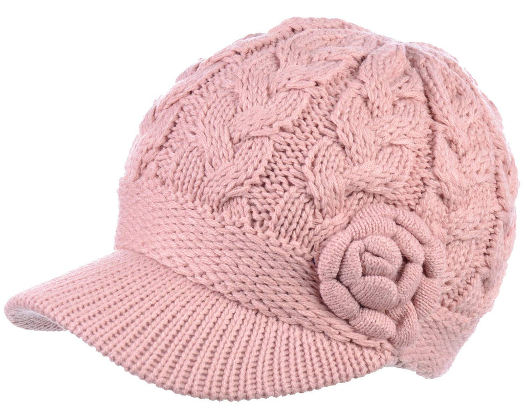 Women's Cable Knit Newsboy Cap with Fleece Lining
