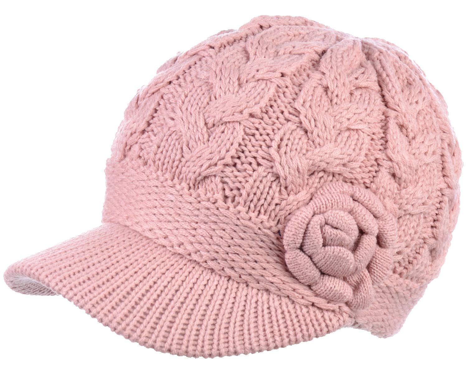 Women's Cable Knit Newsboy Cap with Fleece Lining