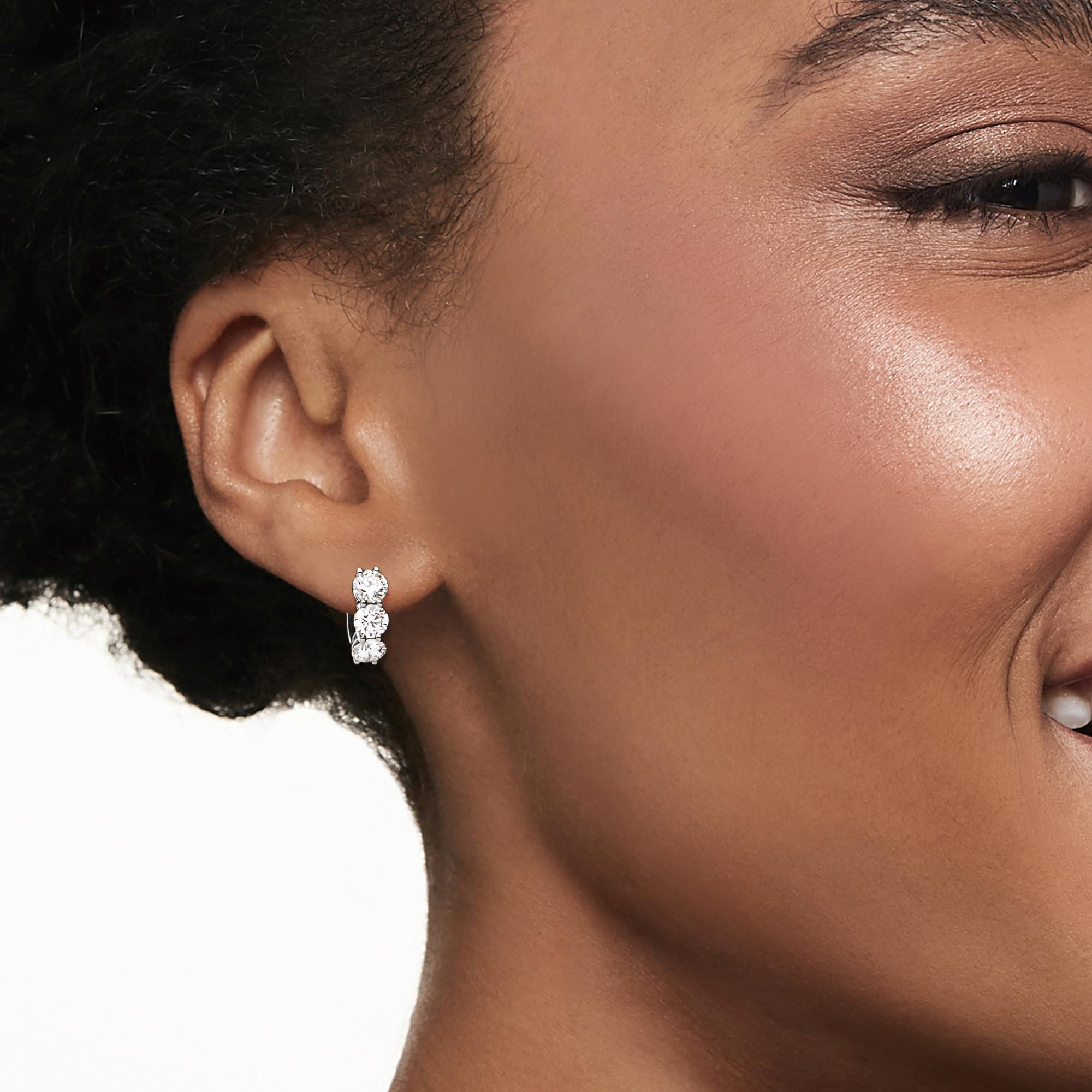 Lab Grown Diamond Huggie Hoop Earrings, 14K White Gold