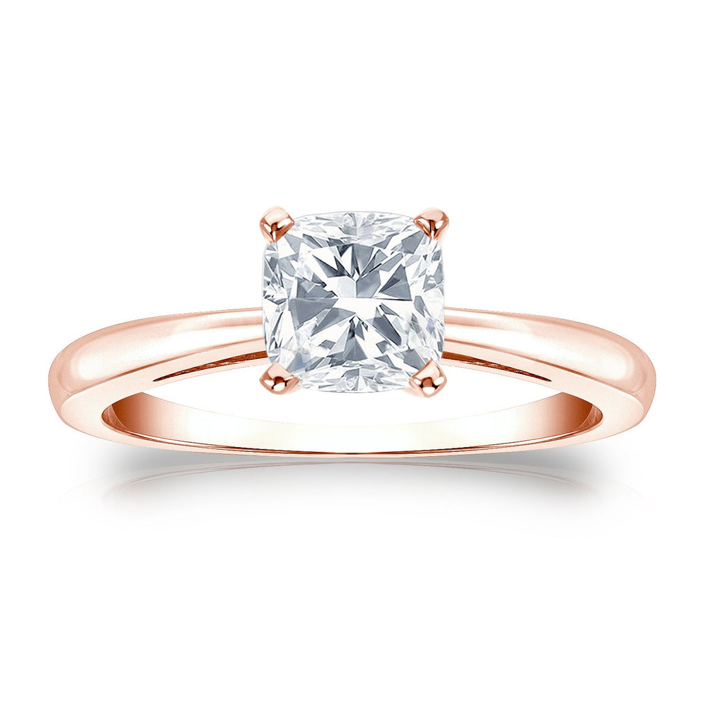 Cushion Cut Diamond Solitaire Ring, 14K Gold