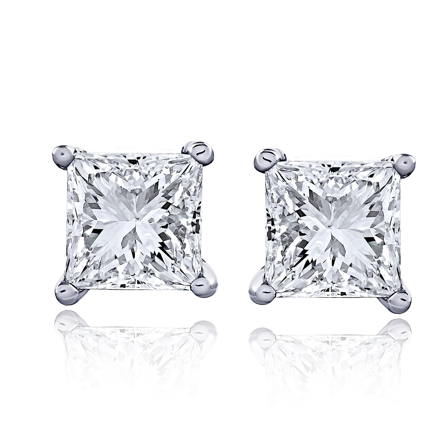 Certified Lab Grown Princess Cut Diamond Stud Earrings, Screw Back