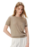Women's Silk Cashmere Blend Knit Top, Short Sleeve, Camel